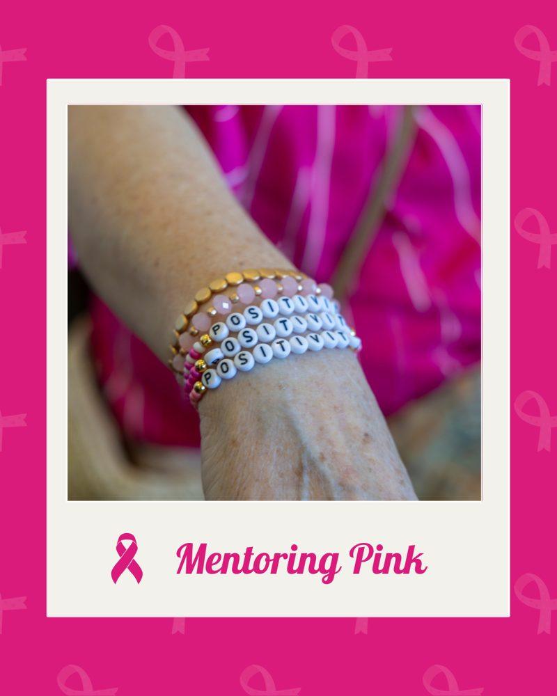 Mentoring Pink: beaded bracelets on a wrist